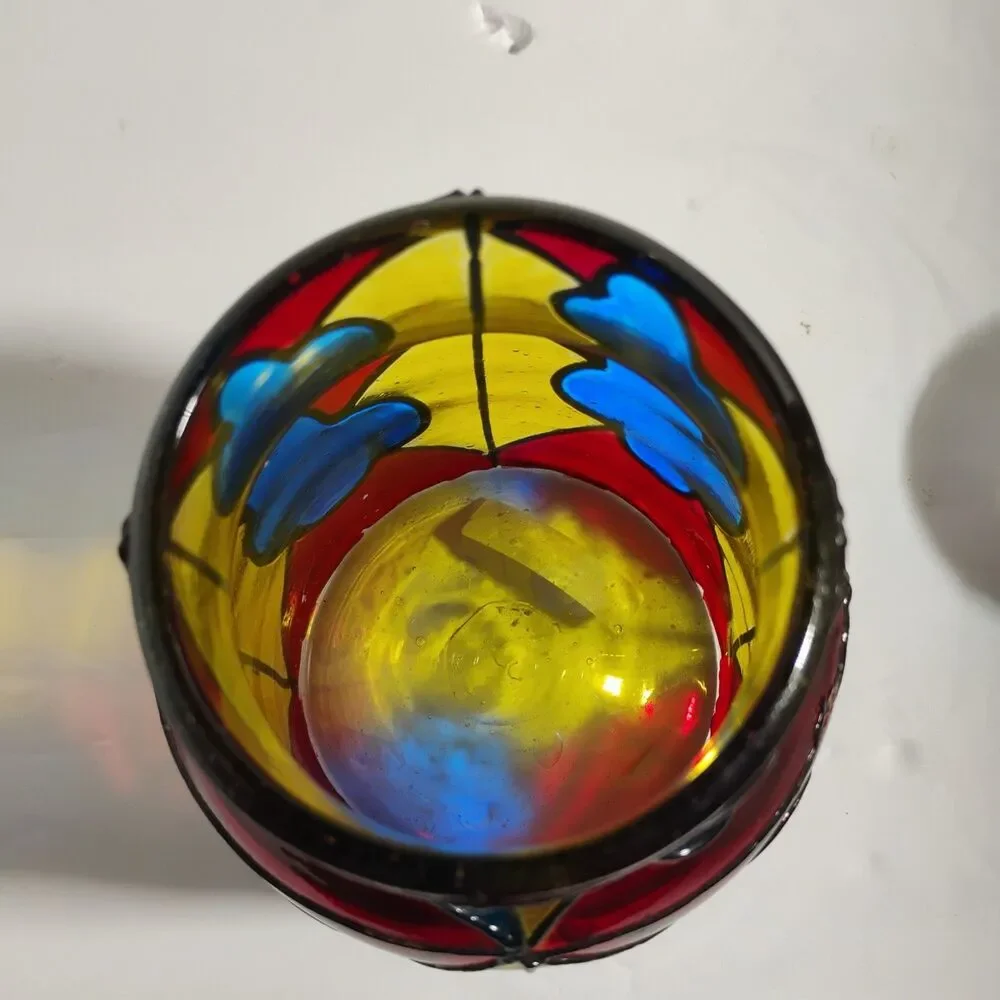 Vintage Vidrio  Stained Glass Lidded Jar, 8